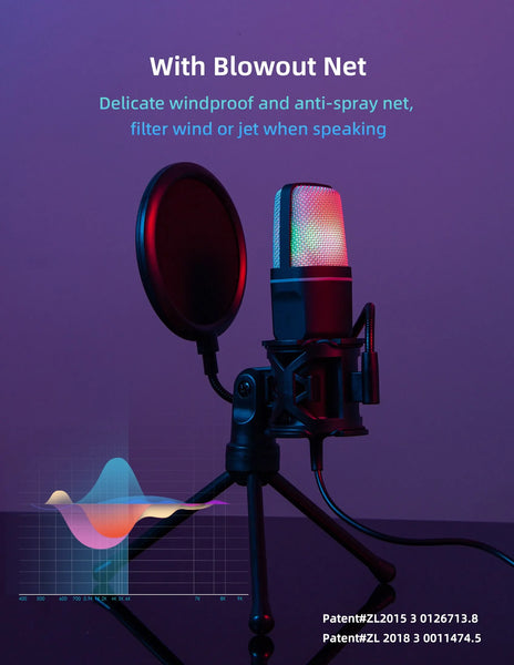 Condenser Professional Microphone Mic For PC Laptop Computer Gaming USB Wired Streaming Podcast Studio Mike Kit Gamer Accessory
