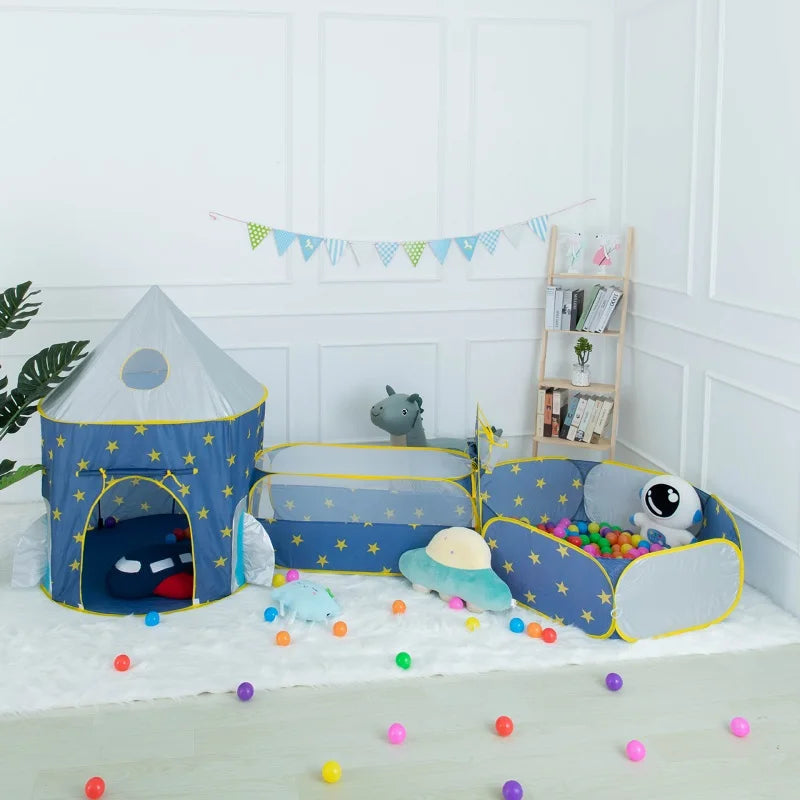 3 In 1 Tunnel Spaceship Tent House Play Toys Foldable Children Crawling Portable Ocean Pool Houses Toy Tents For Girls & Boys - happyshop365247