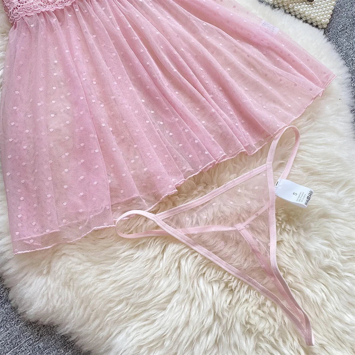 Babydolls Perspective polka dot deep V-mesh call of the night fuck nightgowns promotions 99% sales sexy female intimate Sex shop - happyshop365247