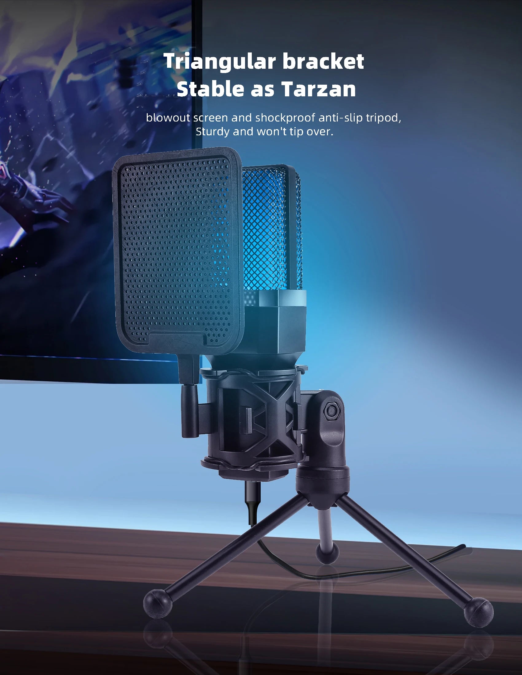 Condenser Professional Microphone Mic For PC Laptop Computer Gaming USB Wired Streaming Podcast Studio Mike Kit Gamer Accessory - happyshop365247