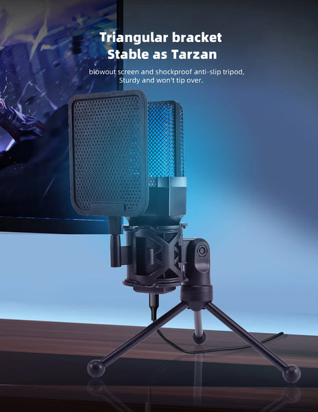 Condenser Professional Microphone Mic For PC Laptop Computer Gaming USB Wired Streaming Podcast Studio Mike Kit Gamer Accessory