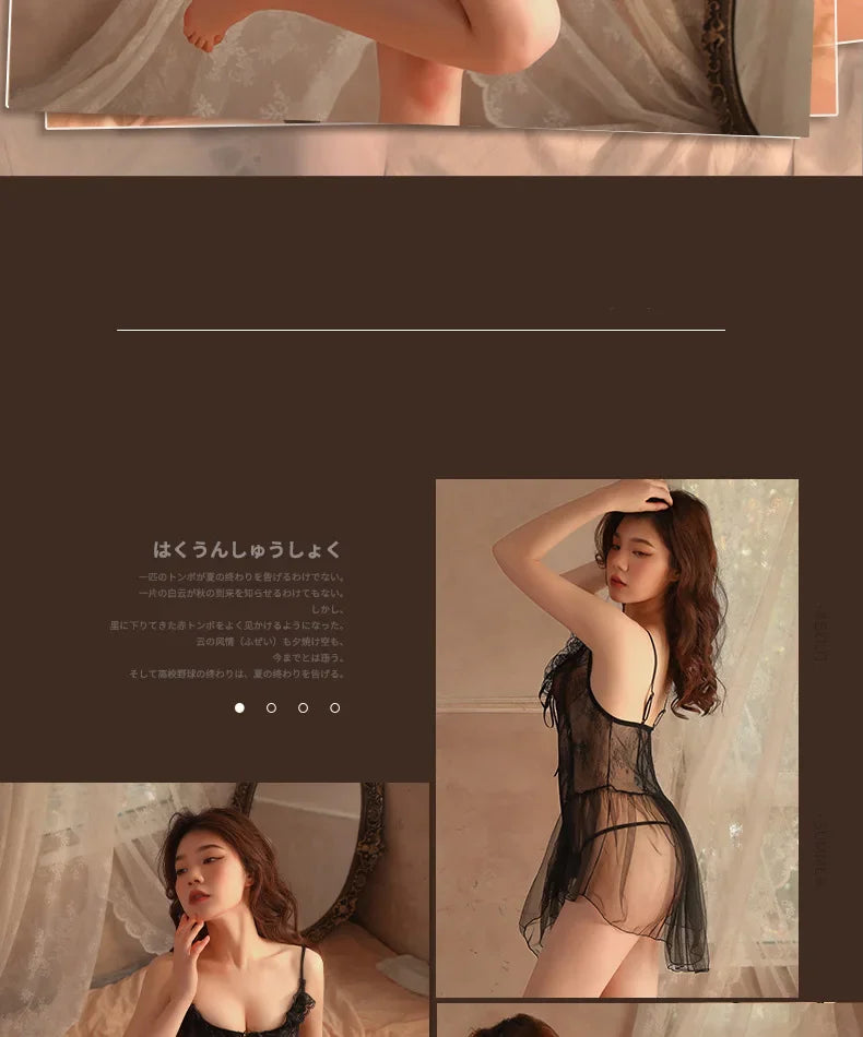 Babydolls Deep V-strap tight lace pattern perspective sexy lingеrie set call of the night promotions 99% sales fuck nightgowns - happyshop365247