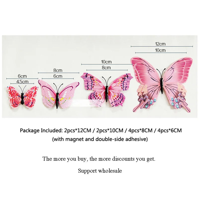 New Style 12Pcs Double Layer 3D Butterfly Wall Stickers Home Room Decor Butterflies For Wedding Decoration Magnet Fridge Decals - happyshop365247
