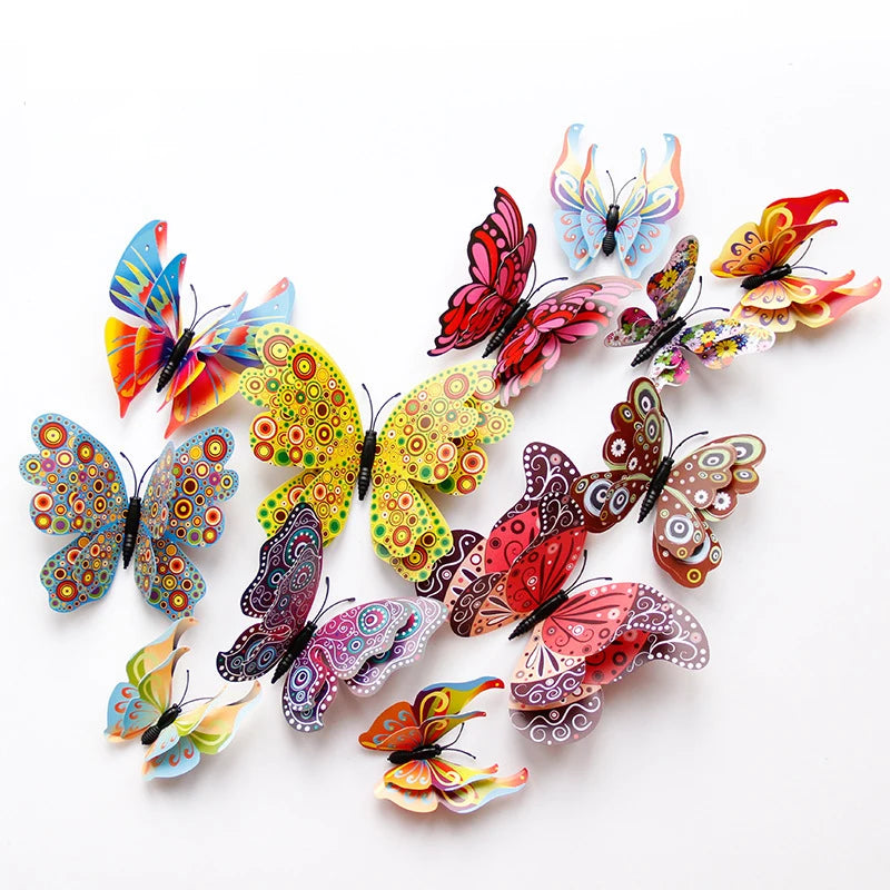 New Style 12Pcs Double Layer 3D Butterfly Wall Stickers Home Room Decor Butterflies For Wedding Decoration Magnet Fridge Decals - happyshop365247