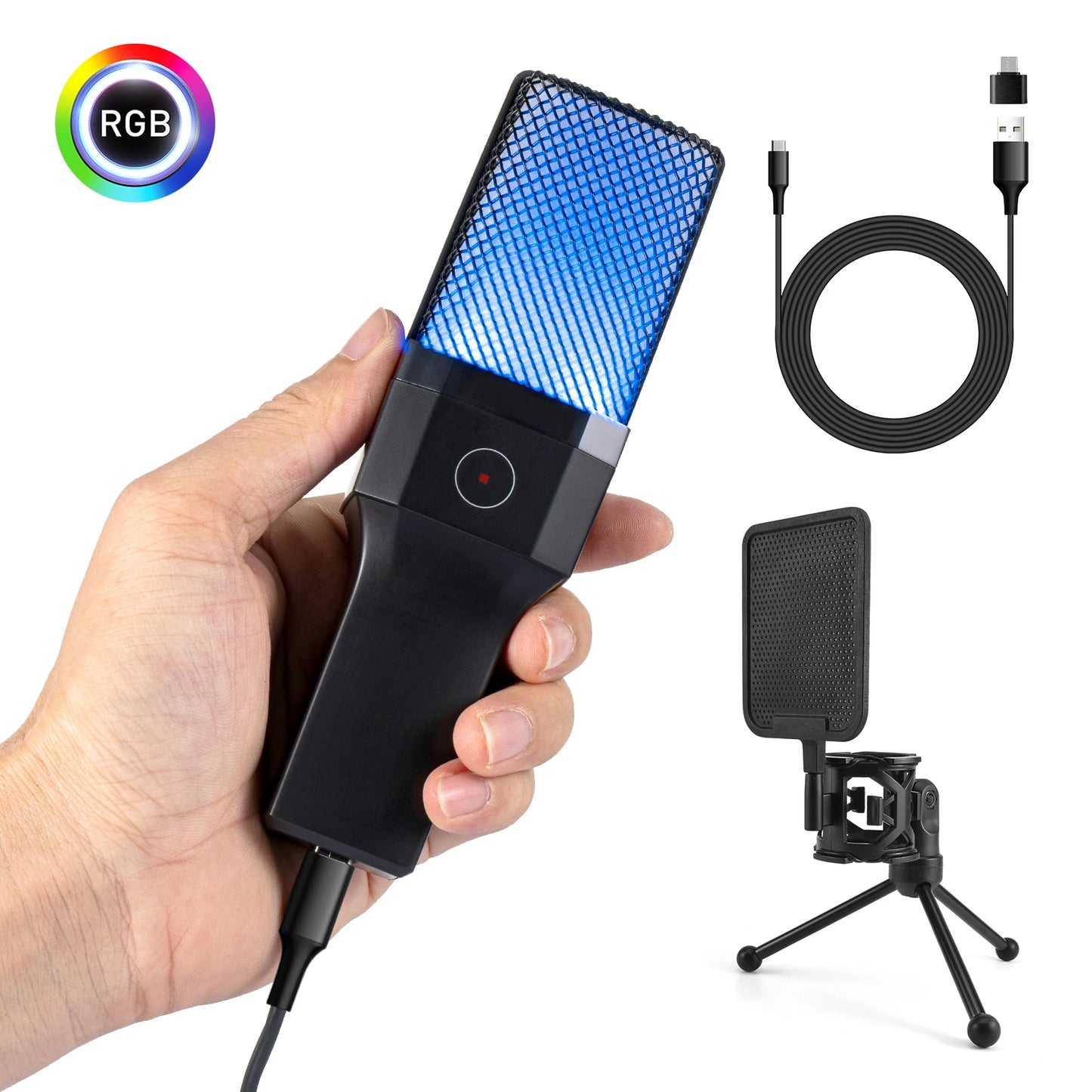 Condenser Professional Microphone Mic For PC Laptop Computer Gaming USB Wired Streaming Podcast Studio Mike Kit Gamer Accessory - happyshop365247
