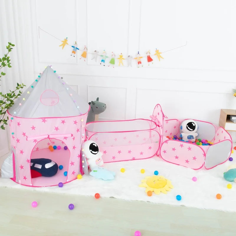 3 In 1 Tunnel Spaceship Tent House Play Toys Foldable Children Crawling Portable Ocean Pool Houses Toy Tents For Girls & Boys - happyshop365247