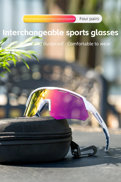ROCKBROS Cycling Polarized Glasses 4Lens Interchangeable Myopia Frame Sunscreen UV400 Protection Sunglasses Men MTB Bike Glasses