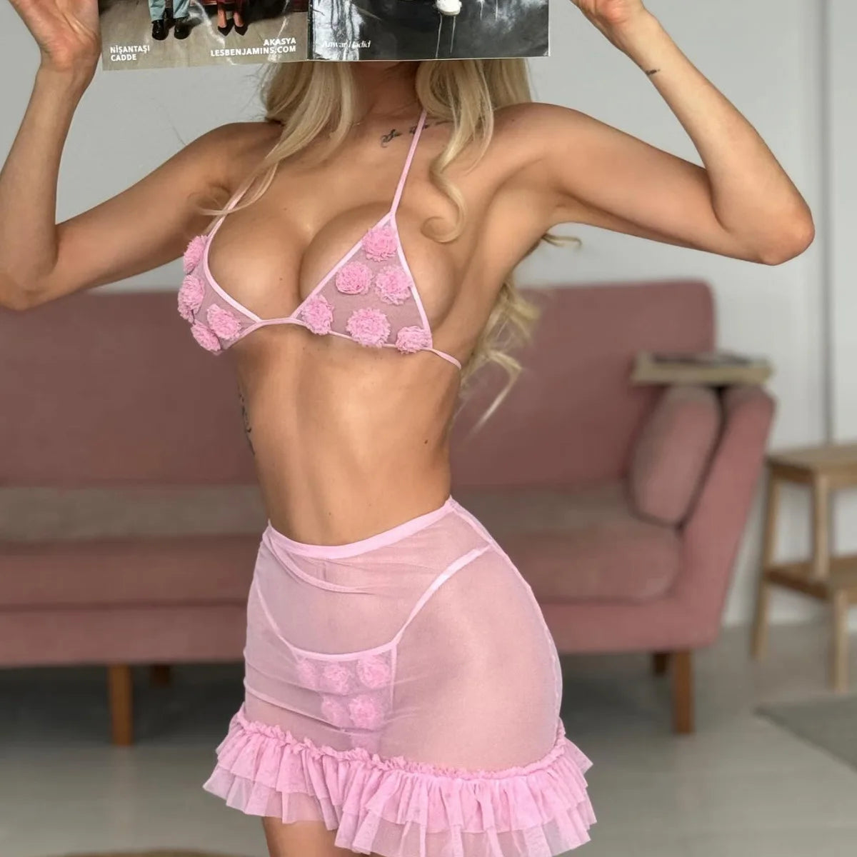 Sexy Babydolls Flower decoration perspective suspender mesh beach wind fuck nightgowns call of the night promotions 99% sales - happyshop365247