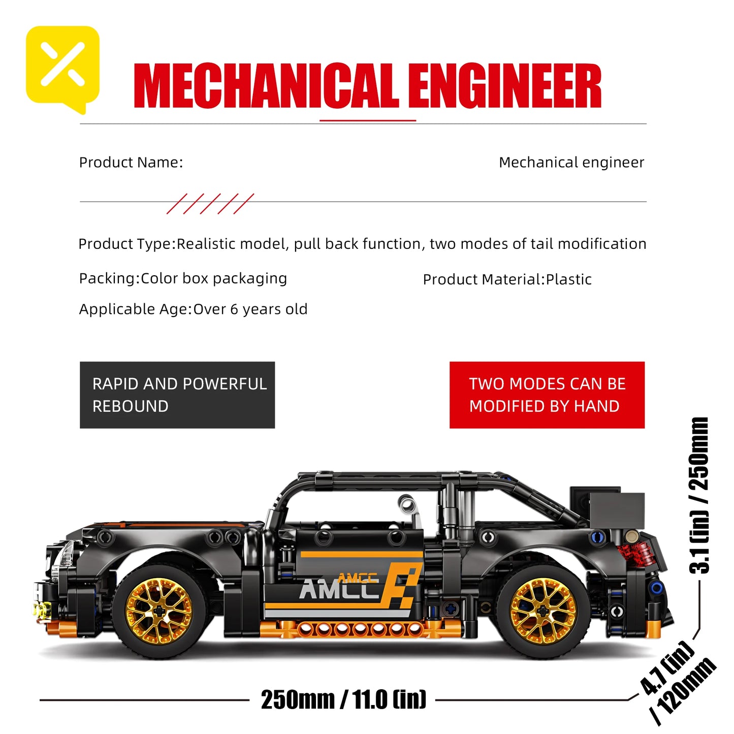 ToylinX 1/18 Sports Car Series Collectible Car 520pcs Building Technology Model Boy Kids Educational Racing Toy for Festive gift - happyshop365247