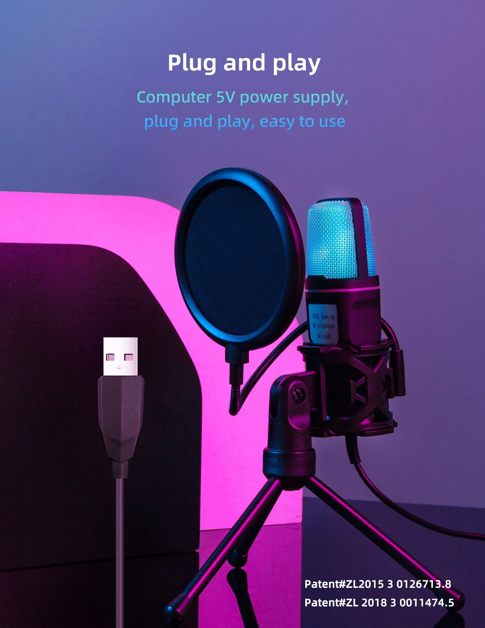 Condenser Professional Microphone Mic For PC Laptop Computer Gaming USB Wired Streaming Podcast Studio Mike Kit Gamer Accessory - happyshop365247
