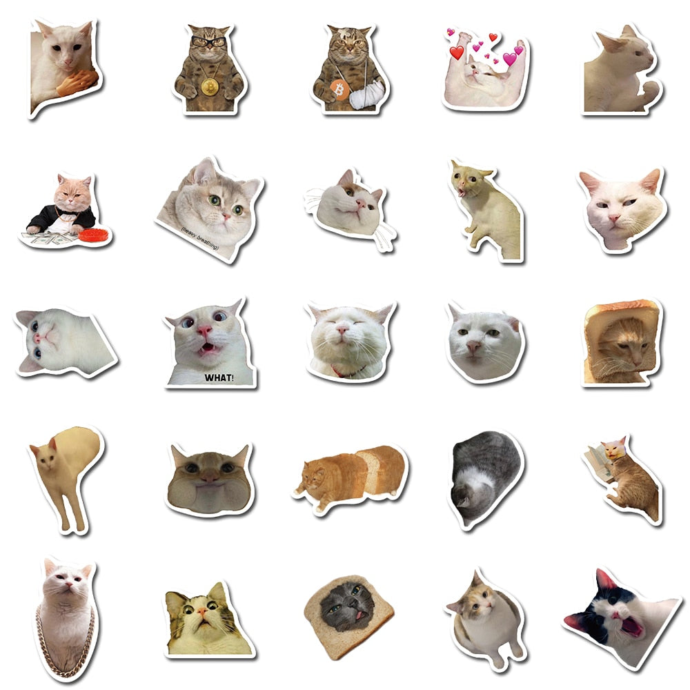 10/50PCS Cat MEME Funny Animals Stickers Vintage Toy DIY Kids Notebook Luggage Motorcycle Laptop Refrigerator Decals Graffiti - happyshop365247