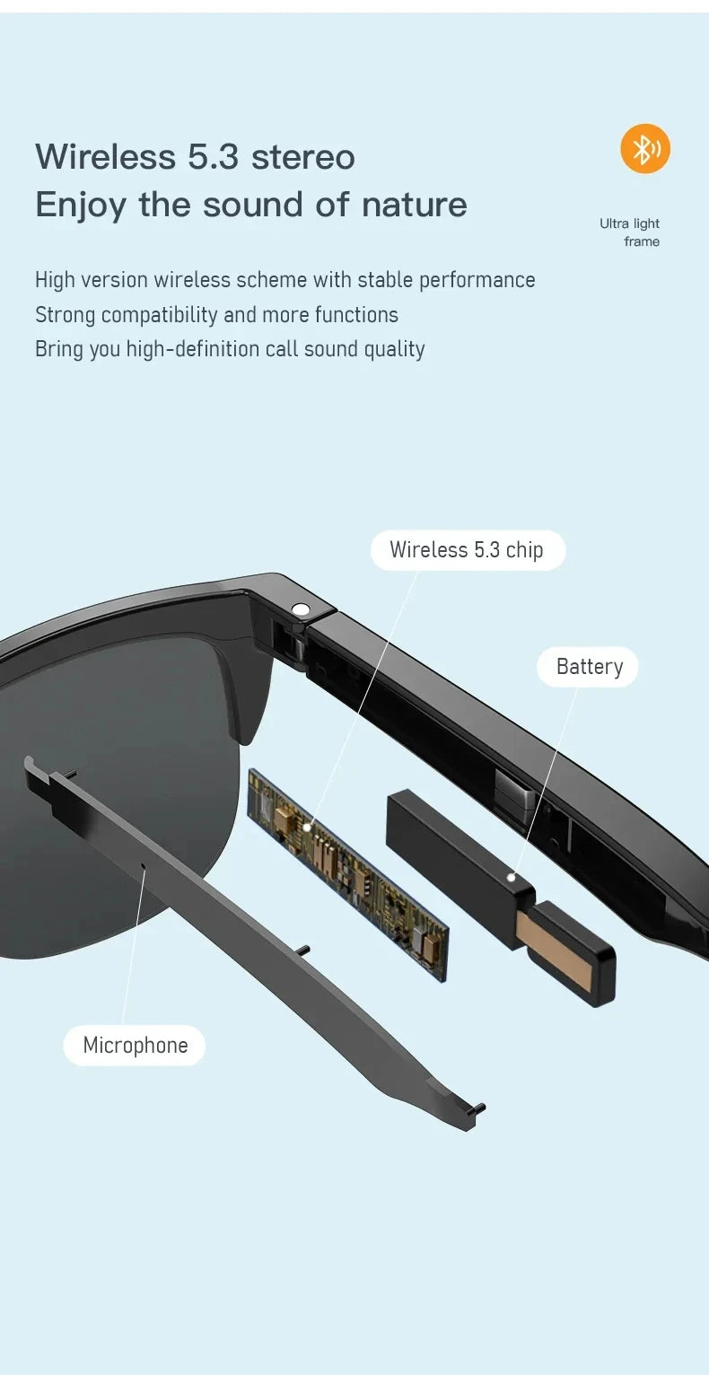 Xiaomi Smart Bluetooth V5.3 Sunglasses Glasses Call Outdoor Sports Headphones HIFI Black Technology Anti-touch UV For Men Women - happyshop365247