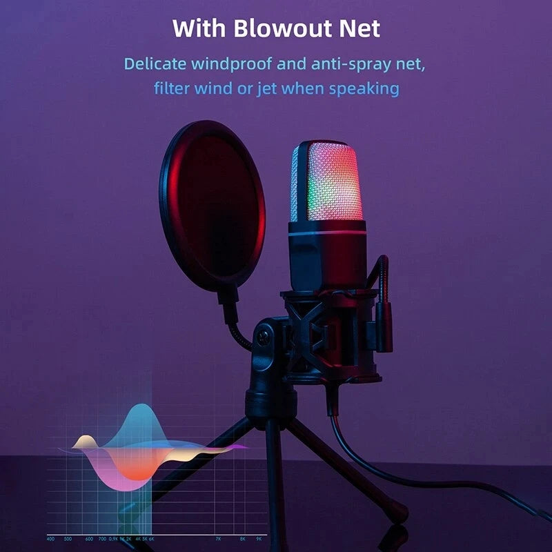 Condenser Professional Microphone Mic For PC Laptop Computer Gaming USB Wired Streaming Podcast Studio Mike Kit Gamer Accessory - happyshop365247