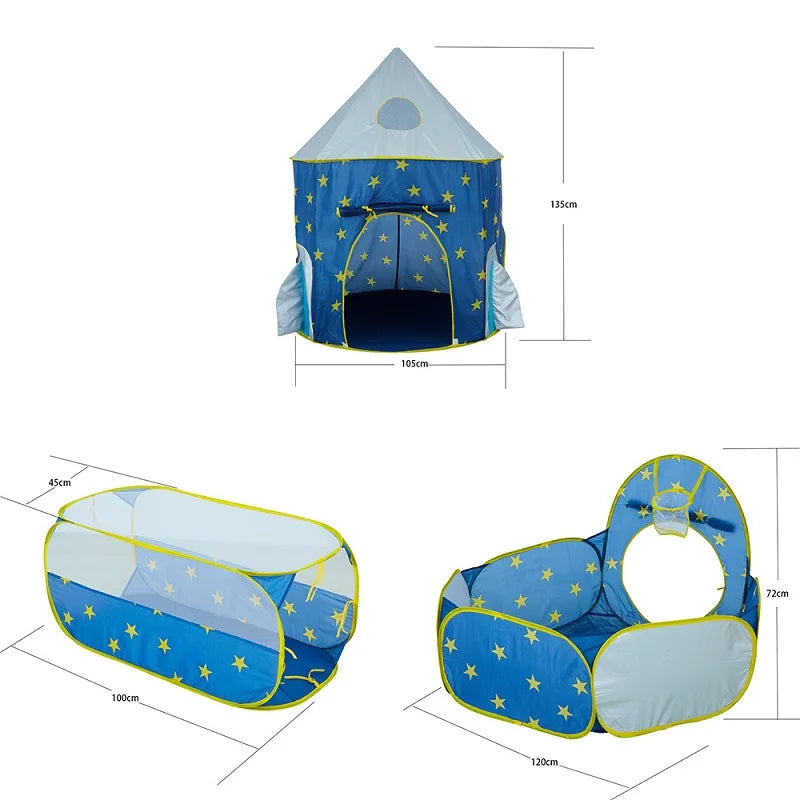 3 In 1 Tunnel Spaceship Tent House Play Toys Foldable Children Crawling Portable Ocean Pool Houses Toy Tents For Girls & Boys - happyshop365247