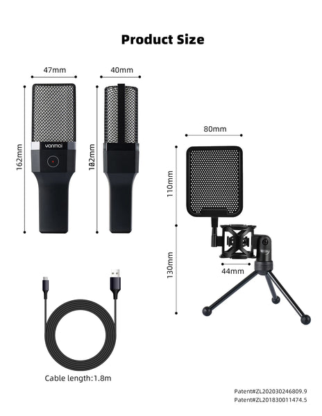Condenser Professional Microphone Mic For PC Laptop Computer Gaming USB Wired Streaming Podcast Studio Mike Kit Gamer Accessory
