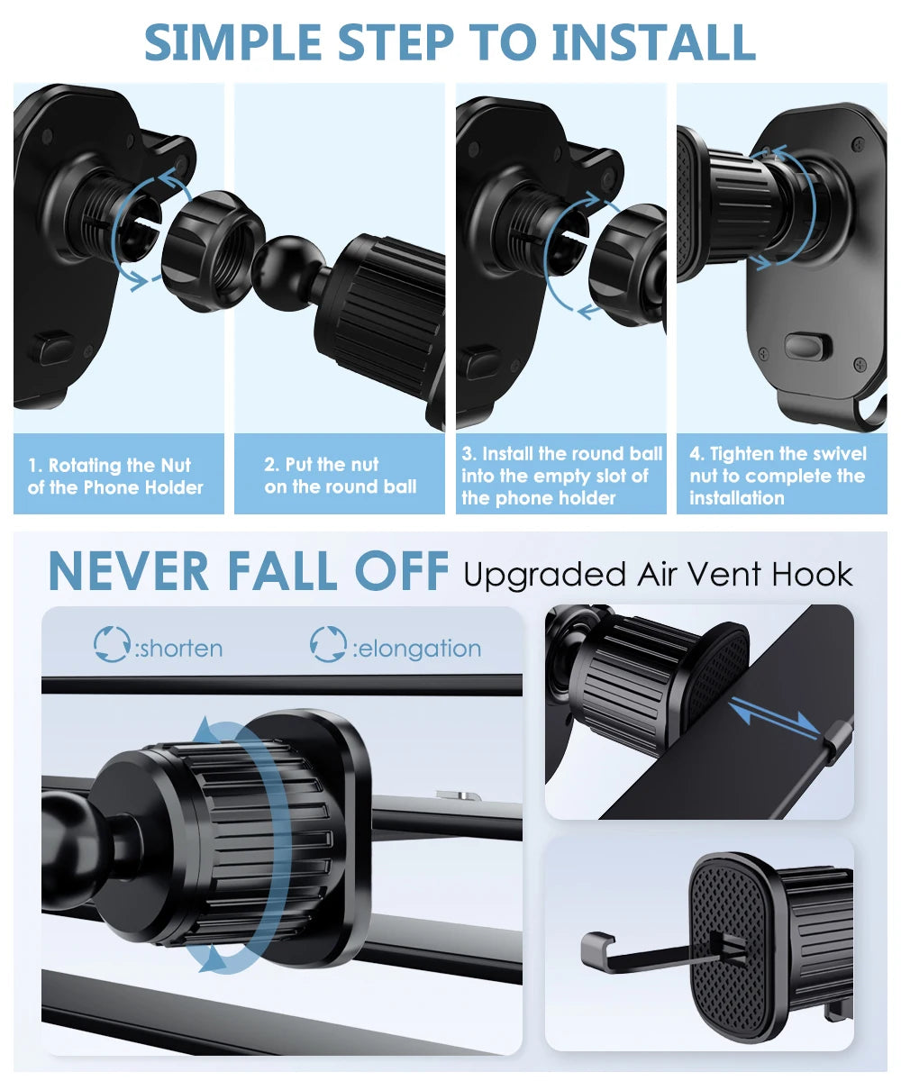 SEAMETAL Gravity Car Phone Holder Air Vent Hook Phone Mount 360-Degree Rotation Smart Phone Holder for Car One-Hand Placement - happyshop365247