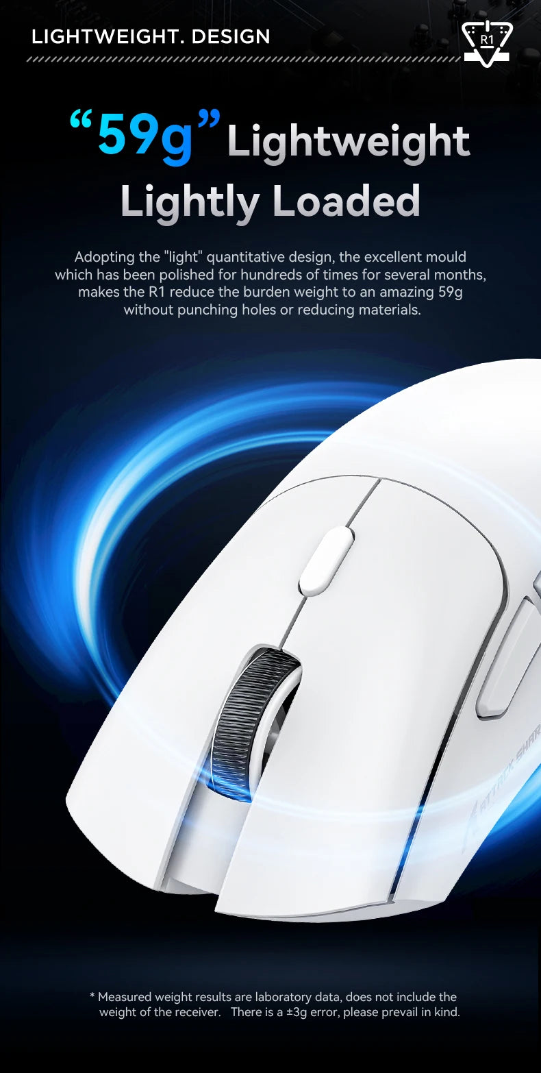 Attack Shark R1 Bluetooth Mouse,18000dpi,PAW3311,Wiredless Tri-mode Connection, Macro Gaming Mouse - happyshop365247