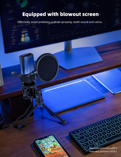 Condenser Professional Microphone Mic For PC Laptop Computer Gaming USB Wired Streaming Podcast Studio Mike Kit Gamer Accessory