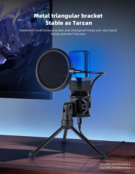 Condenser Professional Microphone Mic For PC Laptop Computer Gaming USB Wired Streaming Podcast Studio Mike Kit Gamer Accessory