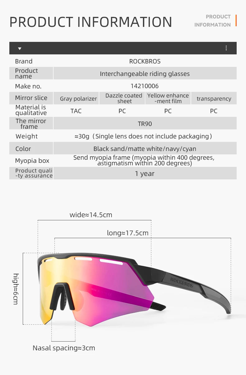 ROCKBROS Cycling Polarized Glasses 4Lens Interchangeable Myopia Frame Sunscreen UV400 Protection Sunglasses Men MTB Bike Glasses - happyshop365247