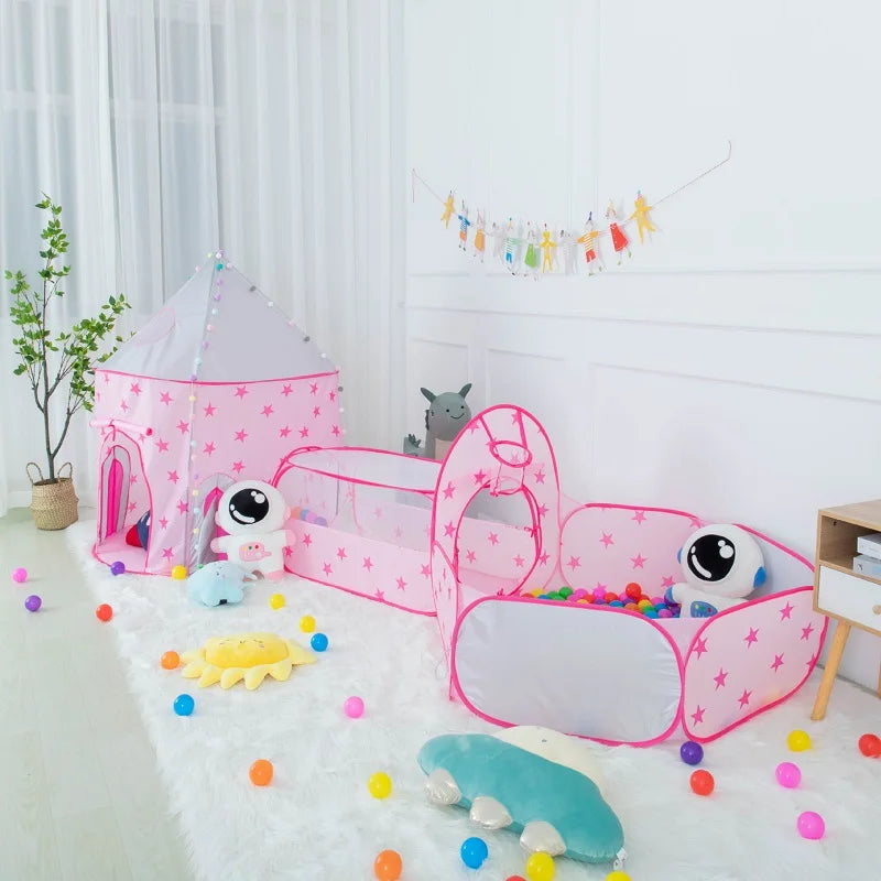 3 In 1 Tunnel Spaceship Tent House Play Toys Foldable Children Crawling Portable Ocean Pool Houses Toy Tents For Girls & Boys - happyshop365247