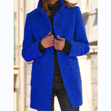 Fashion Stand Collar Woolen Coat With Pockets Fall Winter Casual Button Outwear For Women Clothing - happyshop365247