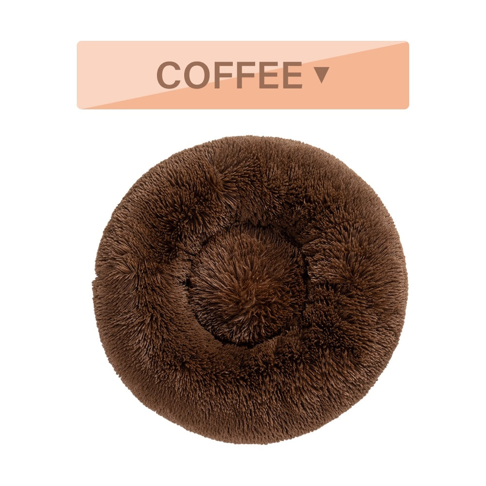 Fluffy Donut Dog Bed Warm Soft Long Plush Pet Cushion Dog House Cat Bed Washable Pet Sofa Mat Calming Samll Large Dog Beds - happyshop365247