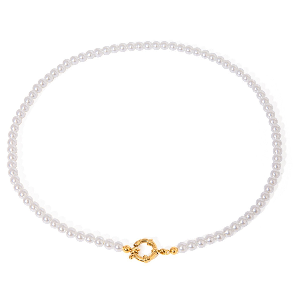 18K Gold Pearl Beaded Design Classic Vintage Necklace - happyshop365247