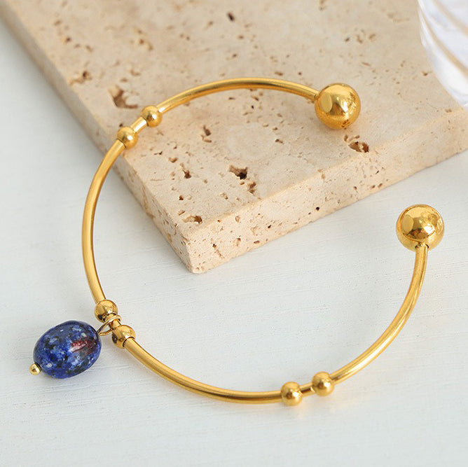 18K gold round shape with gemstone pendant design light luxury simple open bracelet - happyshop365247