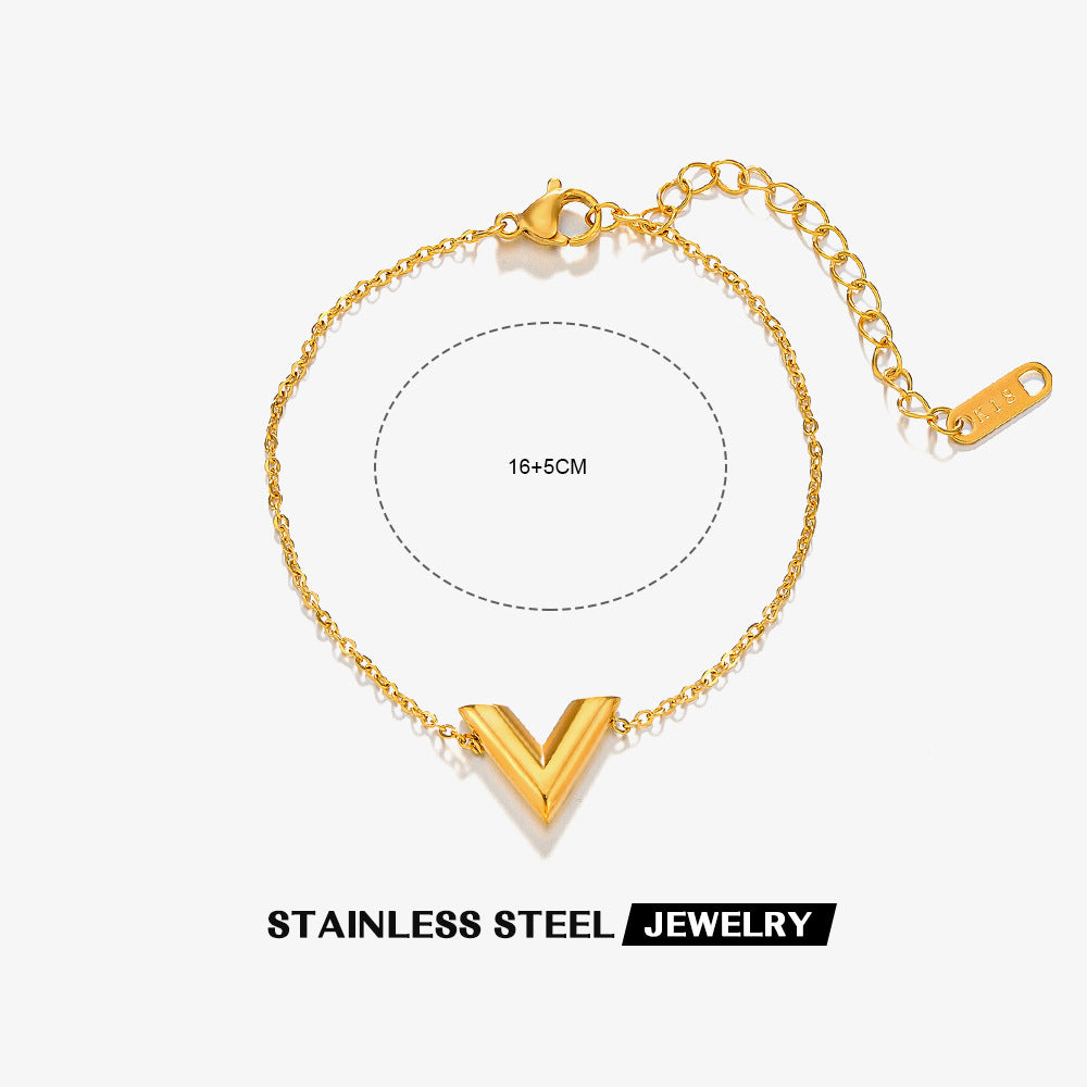 Gold-plated Stainless Steel V-shaped Jewelry Set - happyshop365247