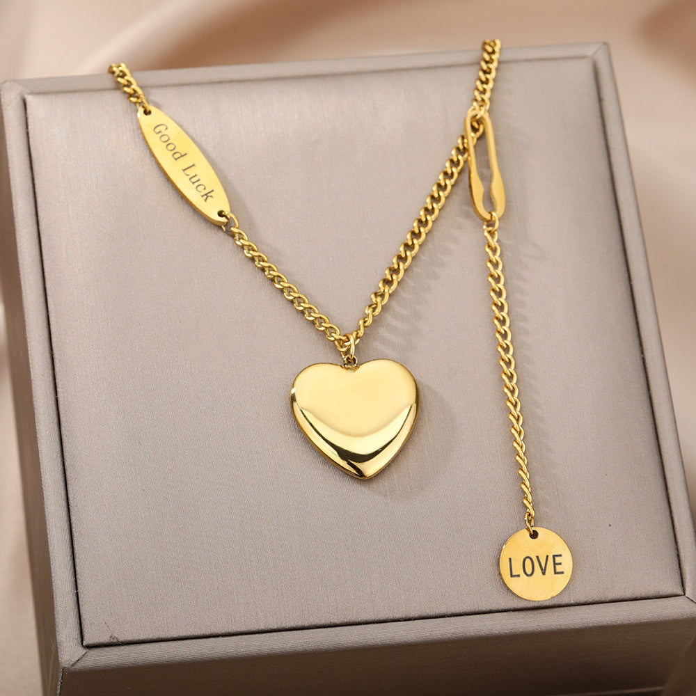 Fashion Jewelry Multilayer Heart Pendant Necklaces For Women Stainless Steel Chain Choker Zircon Moon Star Necklace Femme Wedding Jewelry Gift - happyshop365247