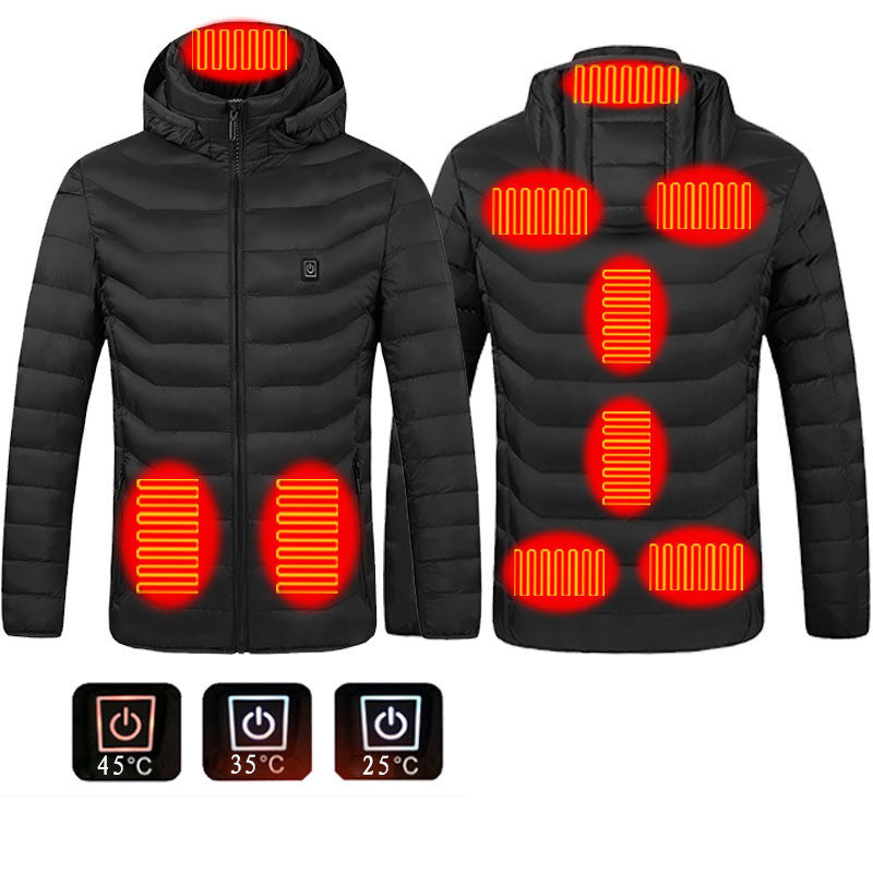 Men Heated Puffer Jacket Electric Heating Coat Insulated Hood Windbreaker 9Heat Zones - happyshop365247