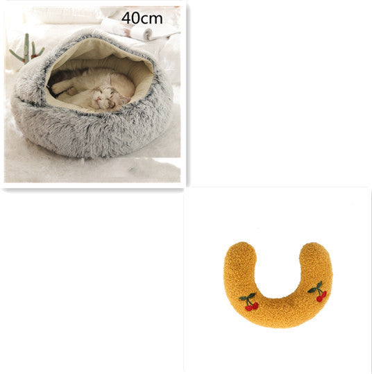 2 In 1 Dog And Cat Bed Pet Winter Bed Round Plush Warm Bed House Soft Long Plush Pets Bed Pet Products - happyshop365247