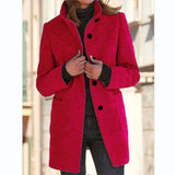 Fashion Stand Collar Woolen Coat With Pockets Fall Winter Casual Button Outwear For Women Clothing - happyshop365247