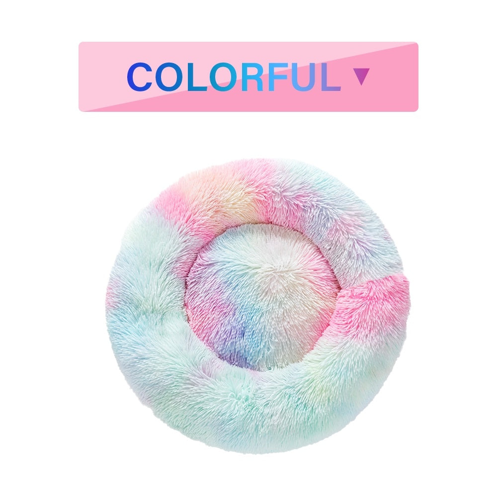 Fluffy Donut Dog Bed Warm Soft Long Plush Pet Cushion Dog House Cat Bed Washable Pet Sofa Mat Calming Samll Large Dog Beds - happyshop365247