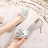 Pointed-toe slender single-toe wedding shoes, wedding shoes for brides at wedding banquets, single-toe style