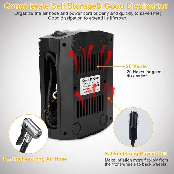 Tire Inflator 12V DC 100W 150PSI Digital Tire Pump W/LCD Display Electric Air Compressor Pump 20L/Min Air Flow