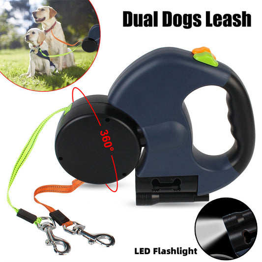 Retractable Dog Leash For Small Dogs Reflective Dual Pet Leash Lead 360 Swivel No Double Dog Walking Leash With Lights Pet Products - happyshop365247