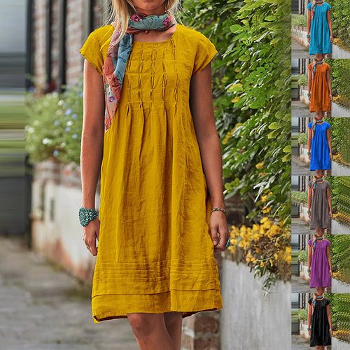 Fashion U-neck Short Sleeve Dress Summer Solid Straight Dresses Womens Clothing - happyshop365247