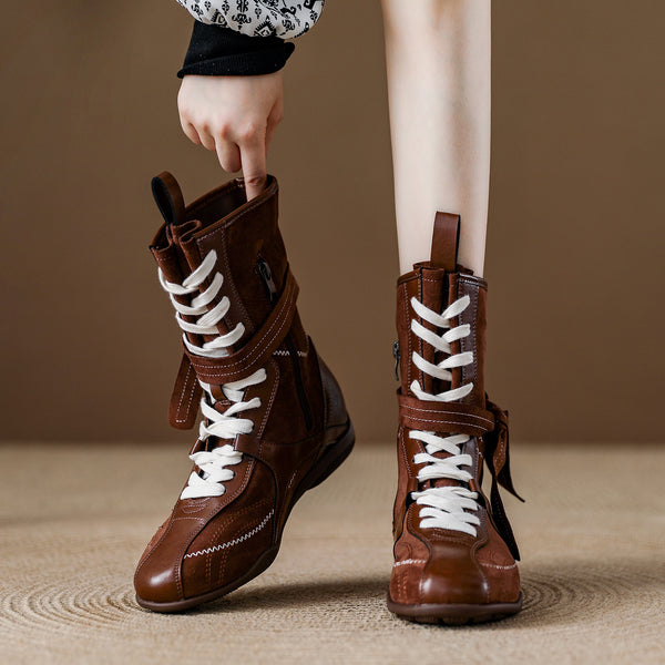 Cowhide version ~ Walking boxing boots, suede slimming Maillard boots, soft-soled mif Martin boots, autumn single boots