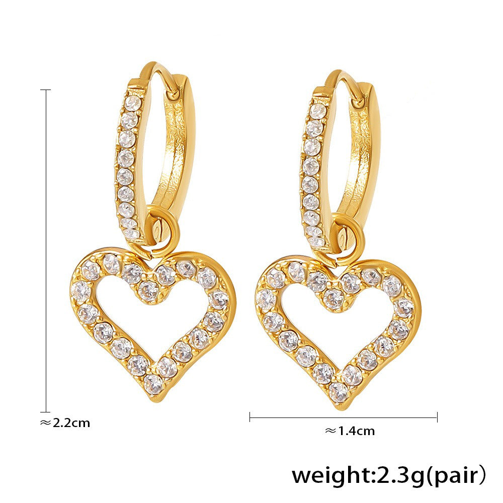 18K gold geometric inlaid gemstones exquisite design dazzling earrings - happyshop365247