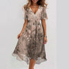 Chiffon Printed Short Sleeve Dress Summer Elegant V-neck Dresses Womens Clothing - happyshop365247