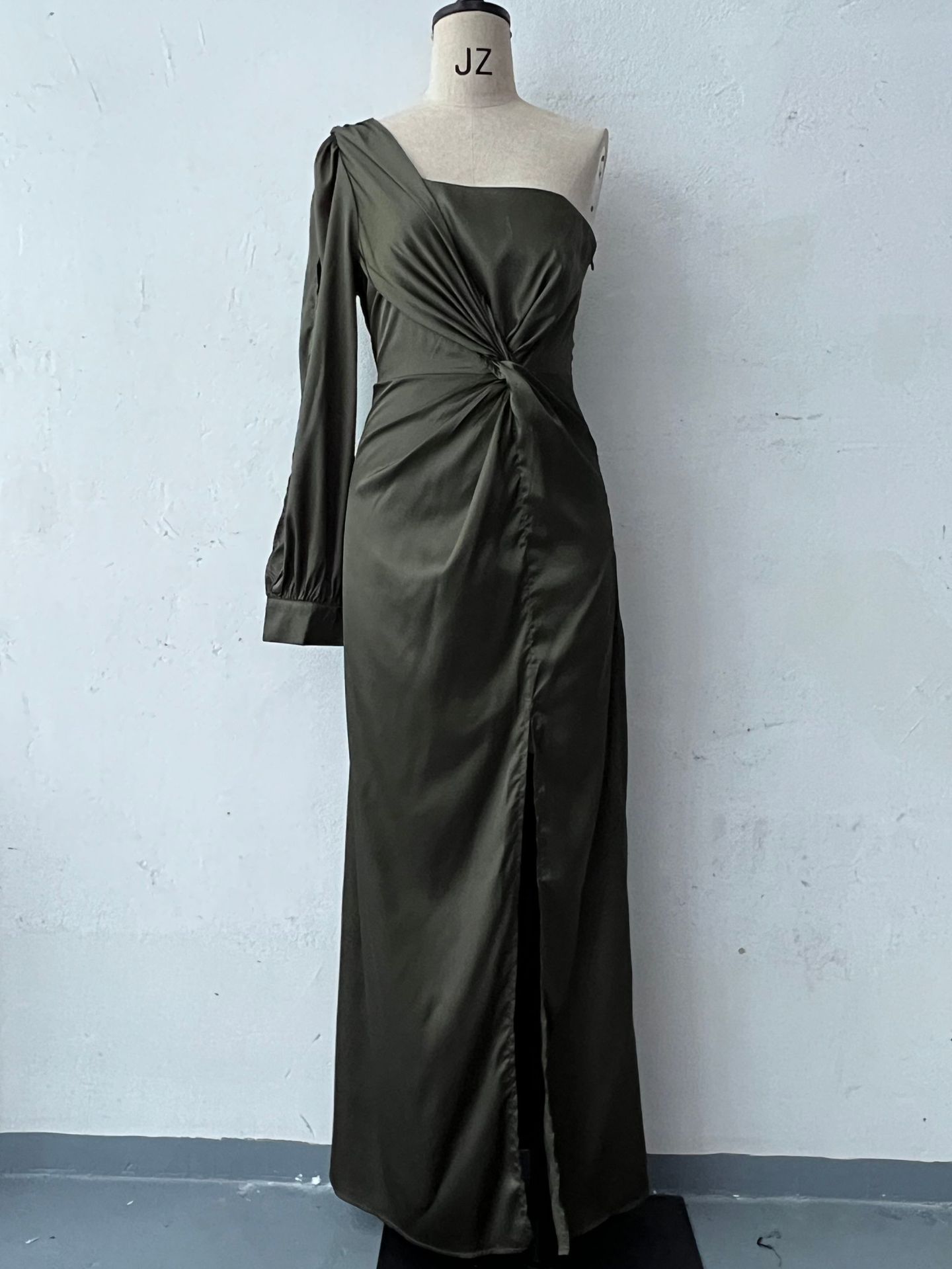 Women's One-shoulder Split Dress Ins Fashion Long-sleeved Slim Long Dresses Party Evening Clothing - happyshop365247