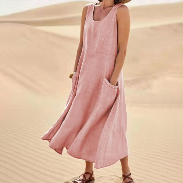 Summer Sleeveless Long Dress With Pockets Fashion Casual Loose Dresses Women's Clothing - happyshop365247