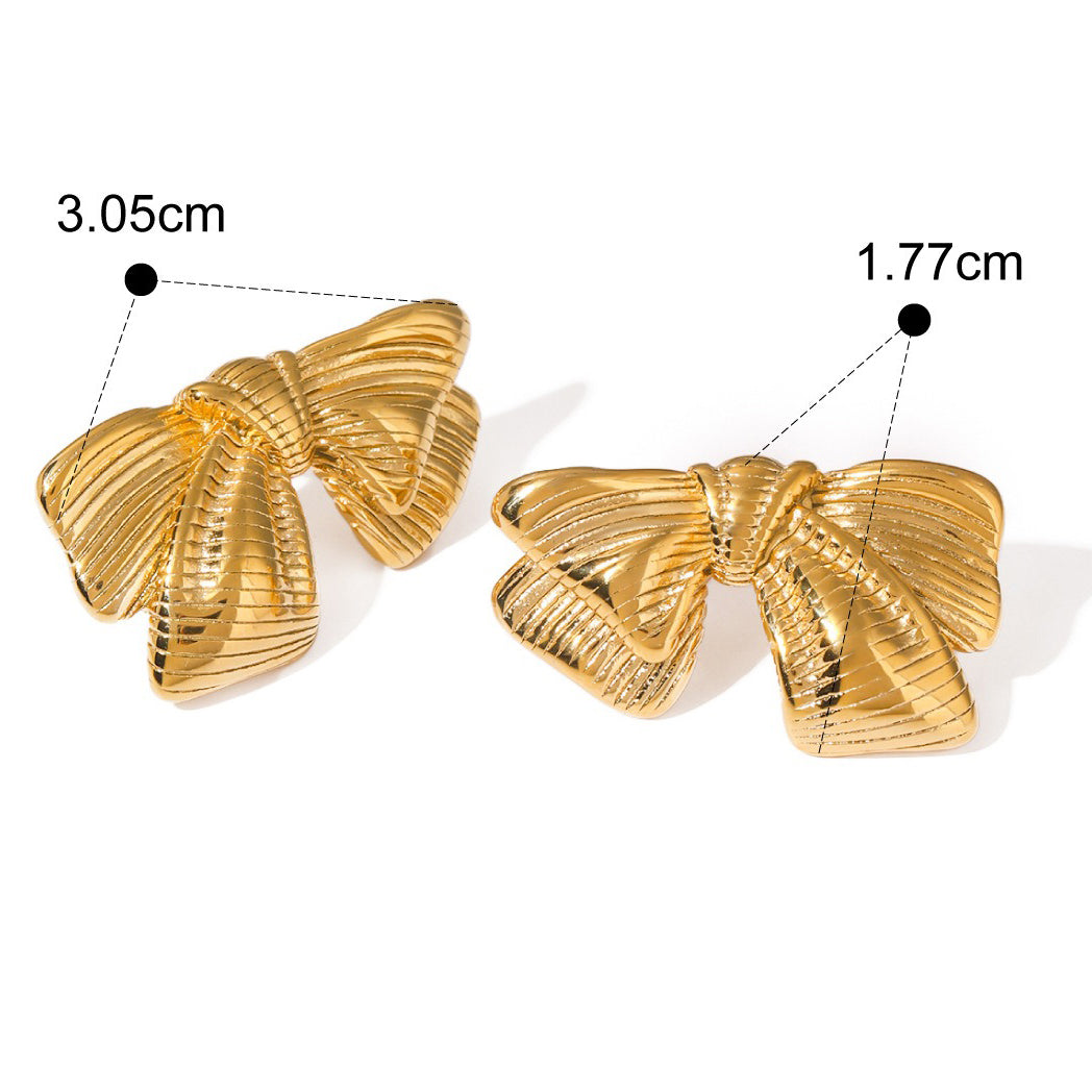 18K gold classic personality bow with striped design earrings - happyshop365247