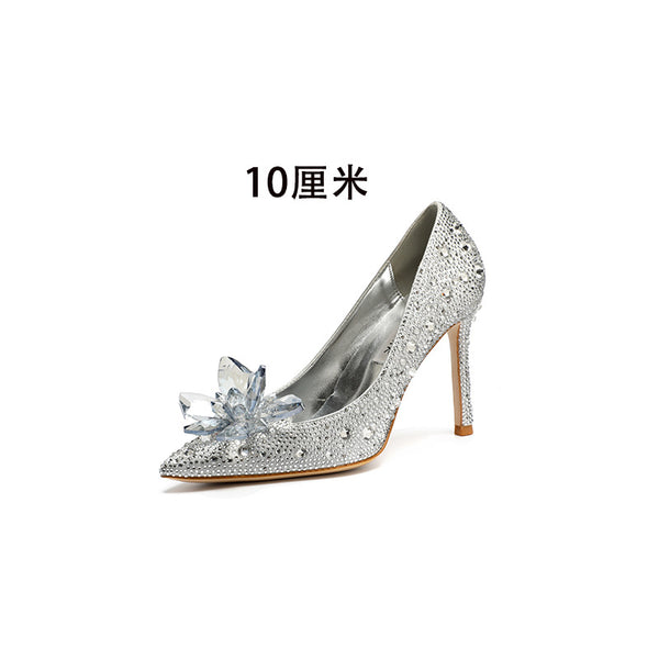 Pointed-toe slender single-toe wedding shoes, wedding shoes for brides at wedding banquets, single-toe style