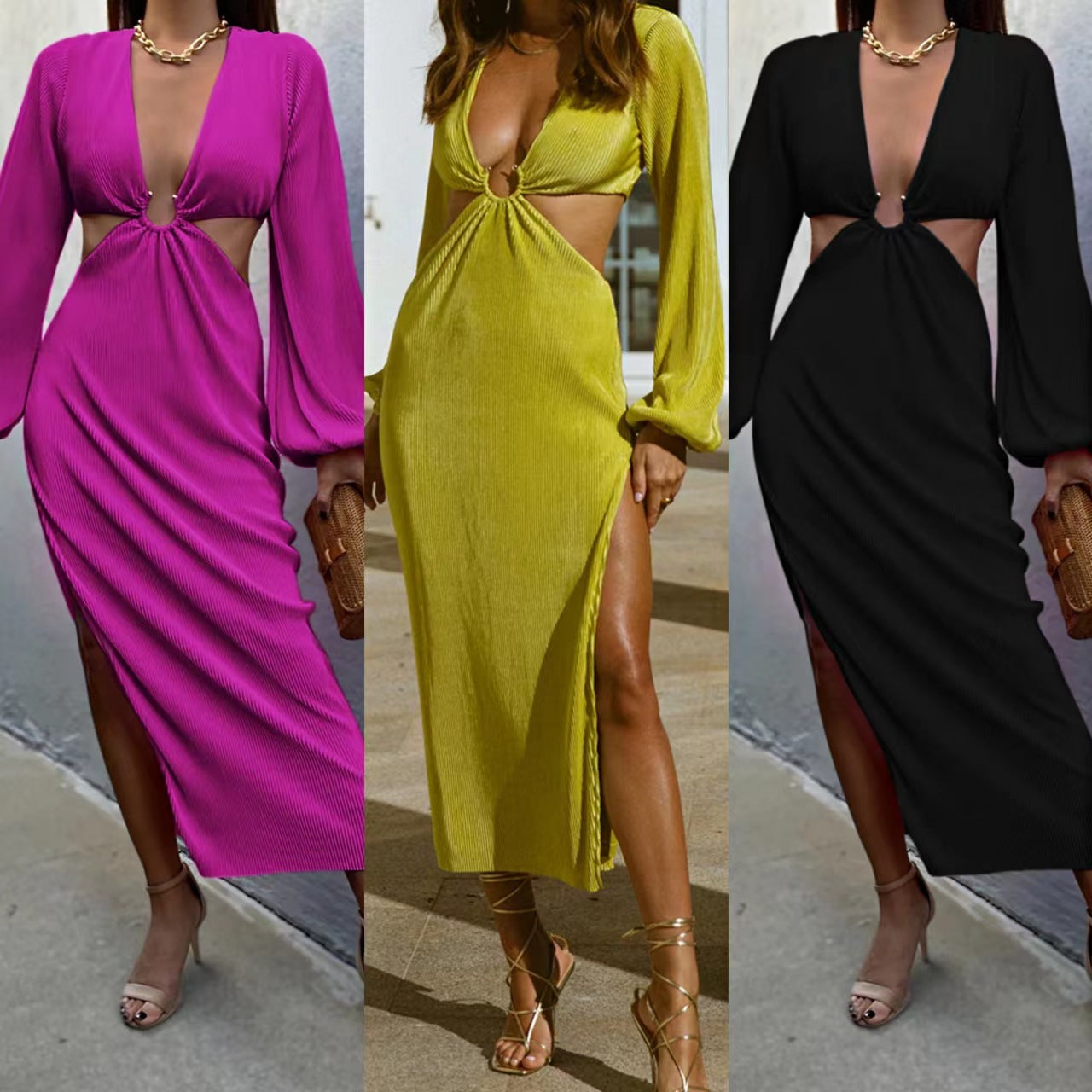Autumn Fashion Pressed Pleated Waistless Women's Dresses - happyshop365247