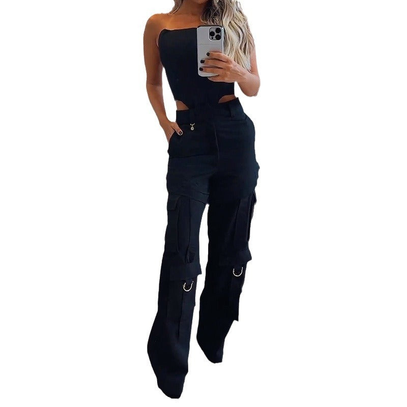 Fall Beauty Clothing Fashion Halter Top Loose Trousers Two-piece Set - happyshop365247