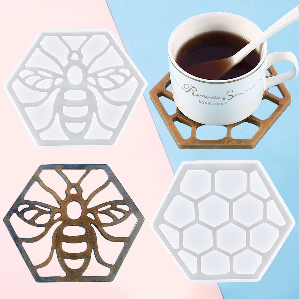 Diy Crystal Glue Bee Hive Hollow Coaster Irregular Hexagonal Silicone Mold