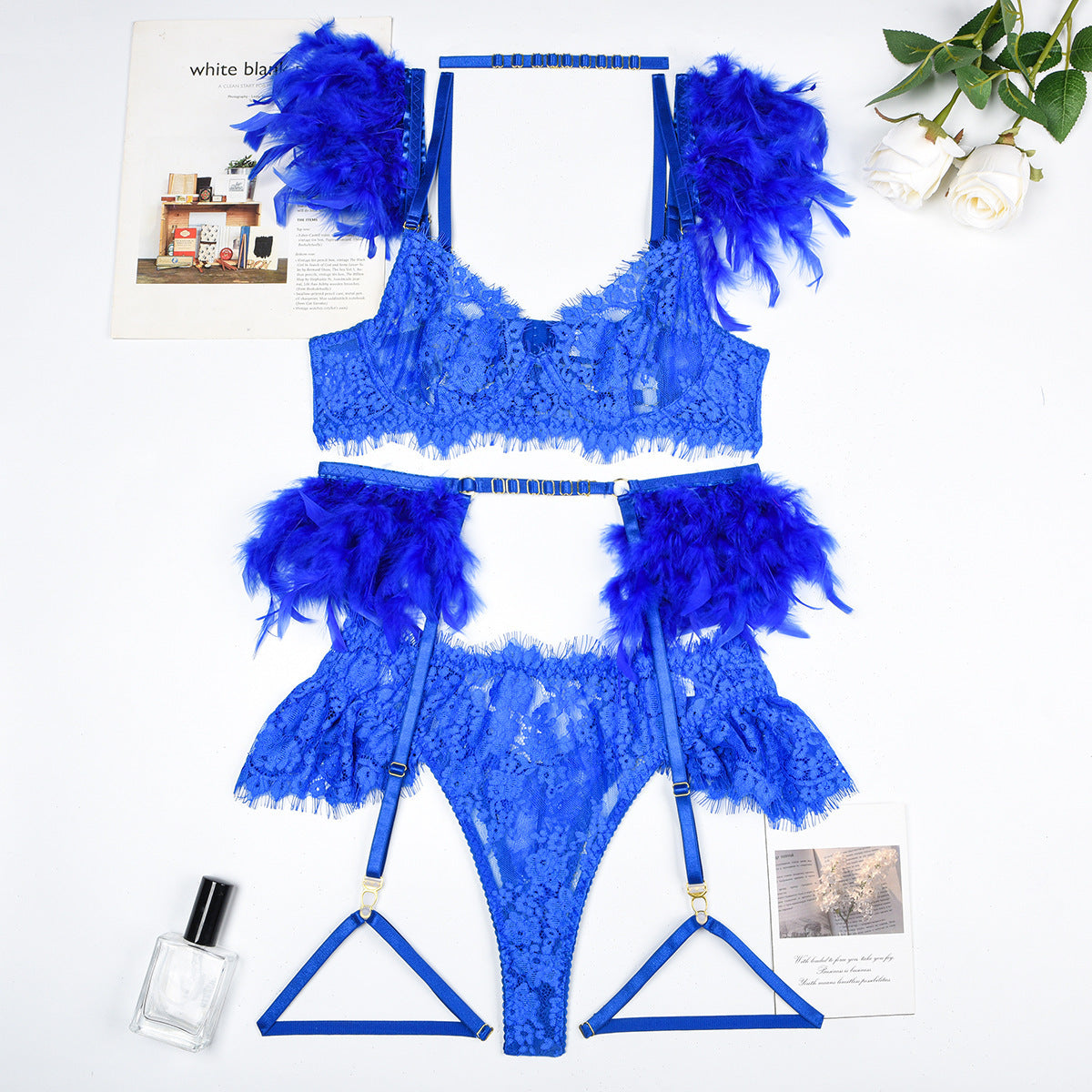 Feather Sexy Lingerie Lace Women Underwear Bra Panty - happyshop365247